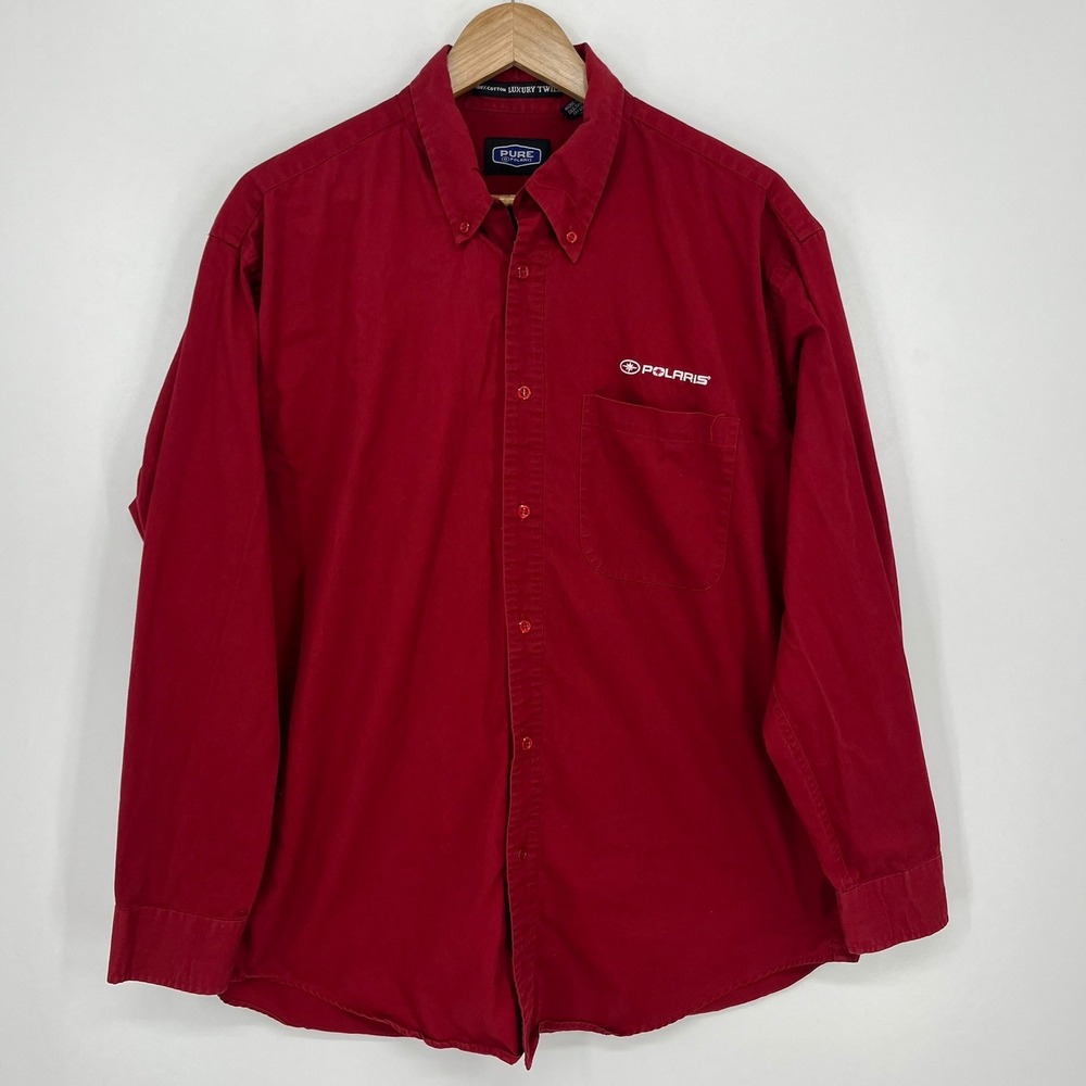 Pure Polaris Mens Red 100% Cotton Luxury Twill Button Down Shirt Large